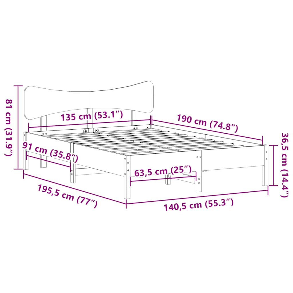 Giroletto senza Materasso Marrone Cera 135x190 cm Legno di Pino | homemem39