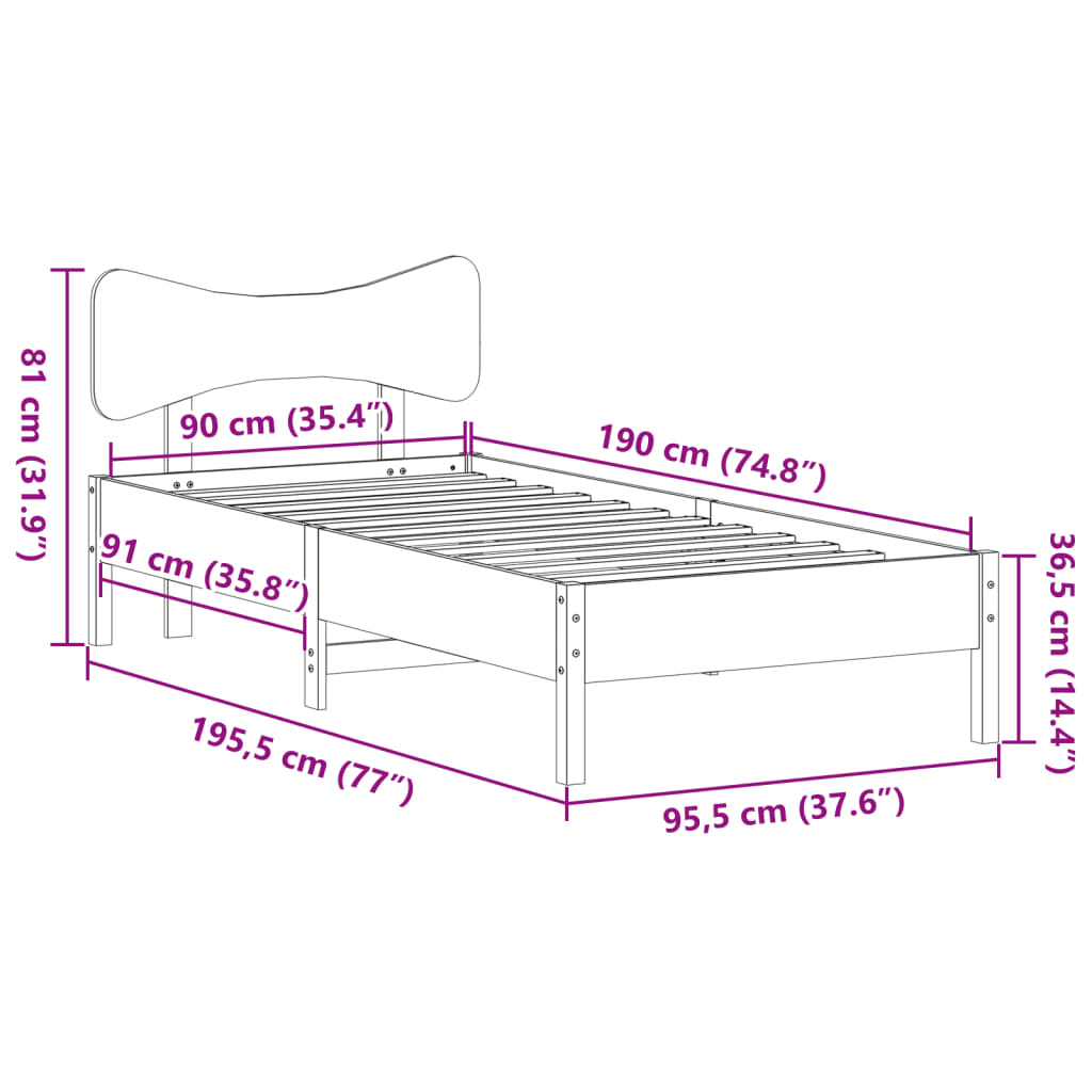 Letto senza Materasso Bianco 90x190 cm in Legno Massello Pino | homemem39