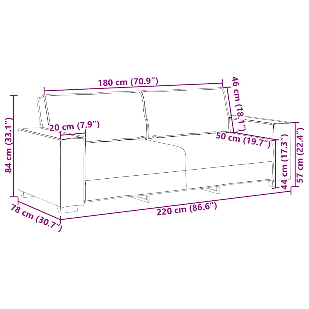Divano a 3 Posti Grigio Chiaro 220x78x84 cm in Velluto | homemem39