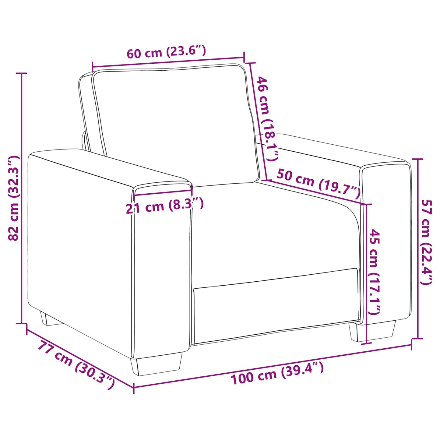 Poltrona Sofa Beige 100 cm Tessuto misto lino