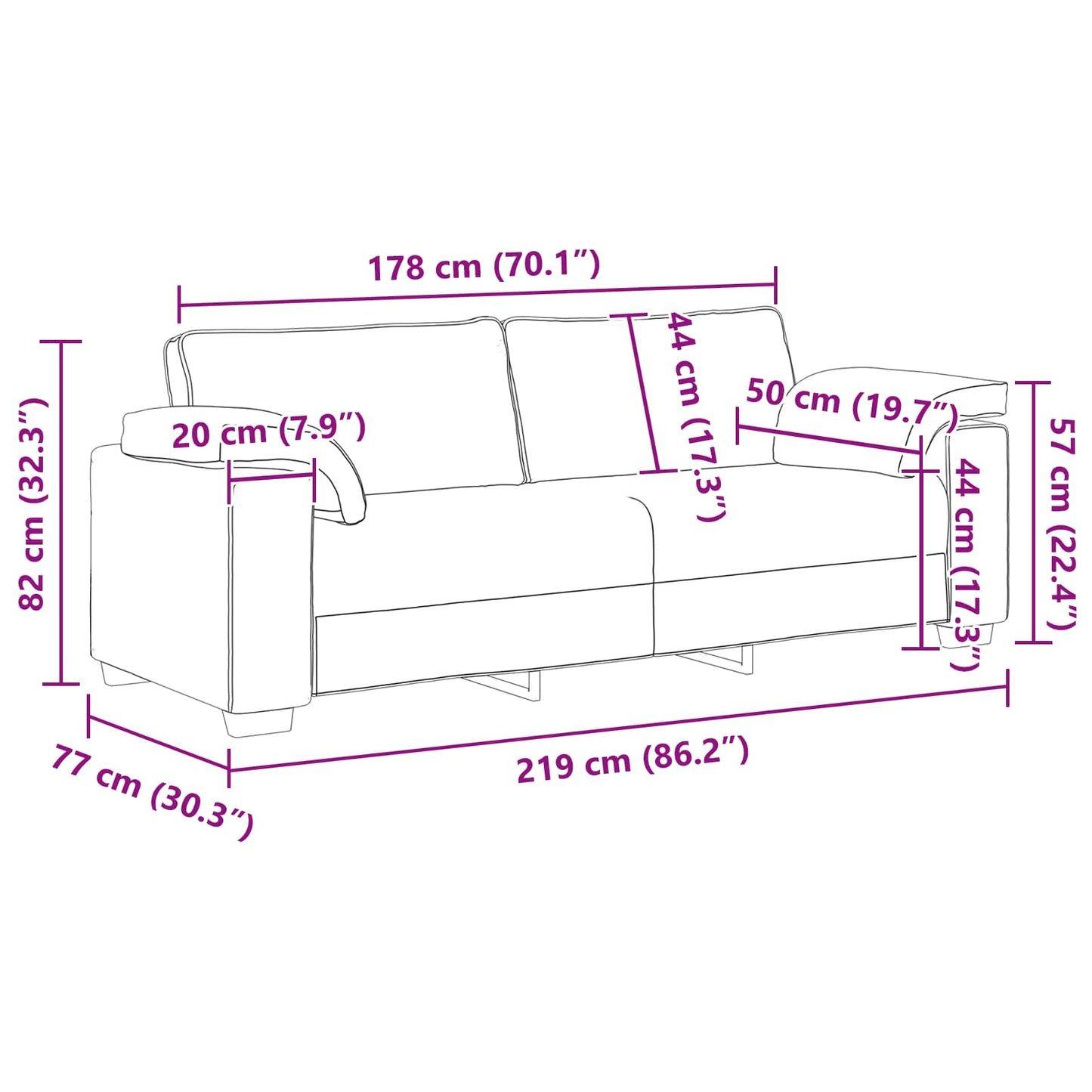 Divano 3-Persone Grigio chiaro 220 cm Tessuto | homemem39