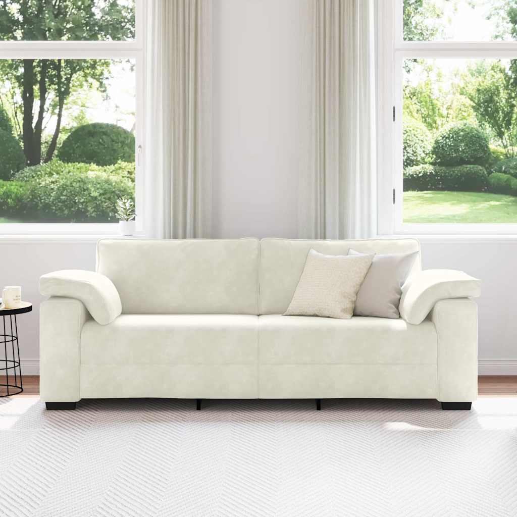 Divano a 3 Posti Crema 220x77x82 cm in Velluto | homemem39
