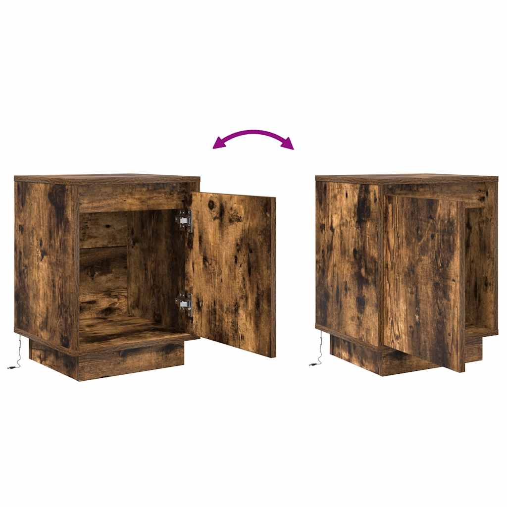 Comodino con Luci LED Rovere Fumo 38x34x50 cm