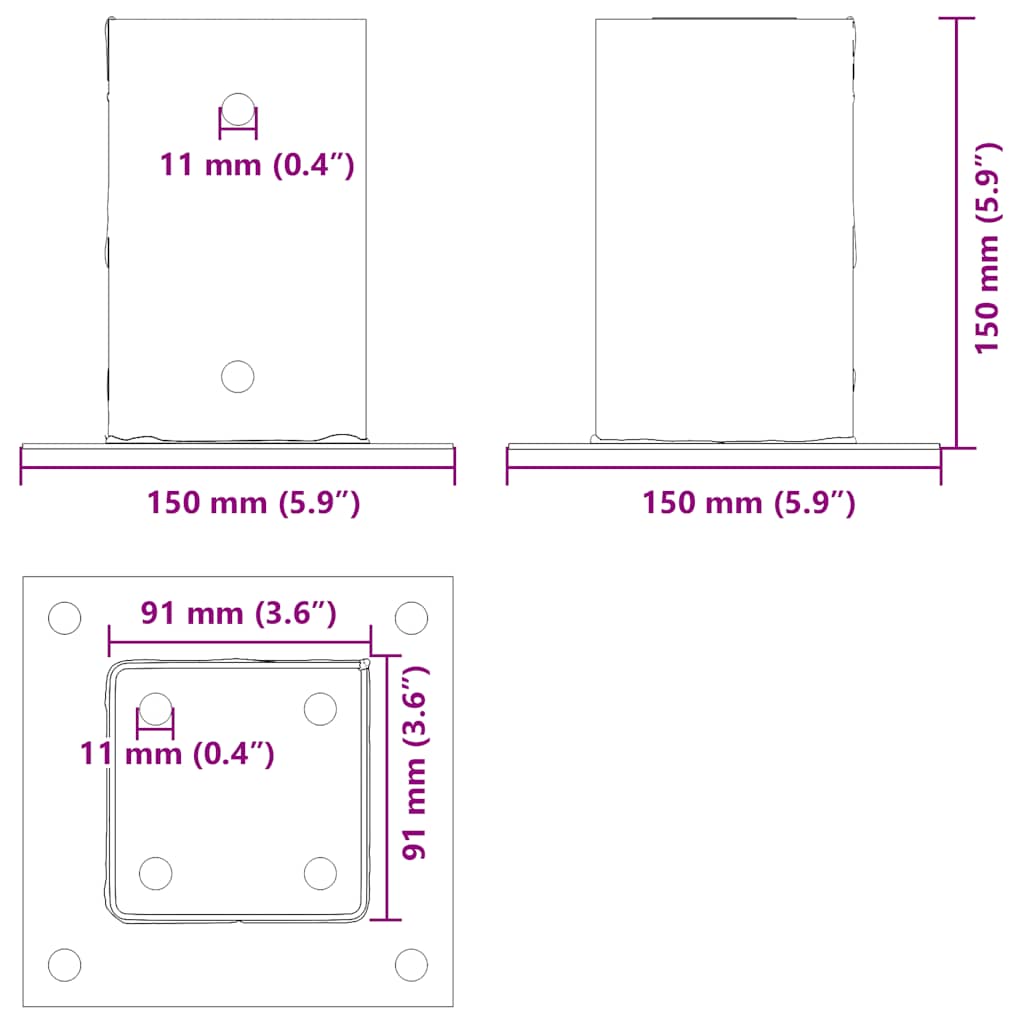 Basi per Pali Quadrati 12 pz 91x91mm Acciaio Verniciato Polvere | homemem39