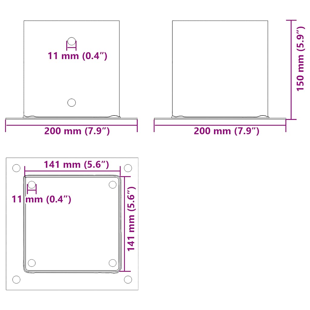 Basi Pali Quadrati 12 pz 141x141 mm Acciaio Verniciato Polvere | homemem39