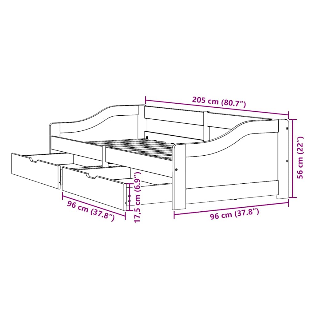 Dormeuse 2 Cassetti senza Materasso Bianco&Rosa 90x200 cm IRUN | homemem39