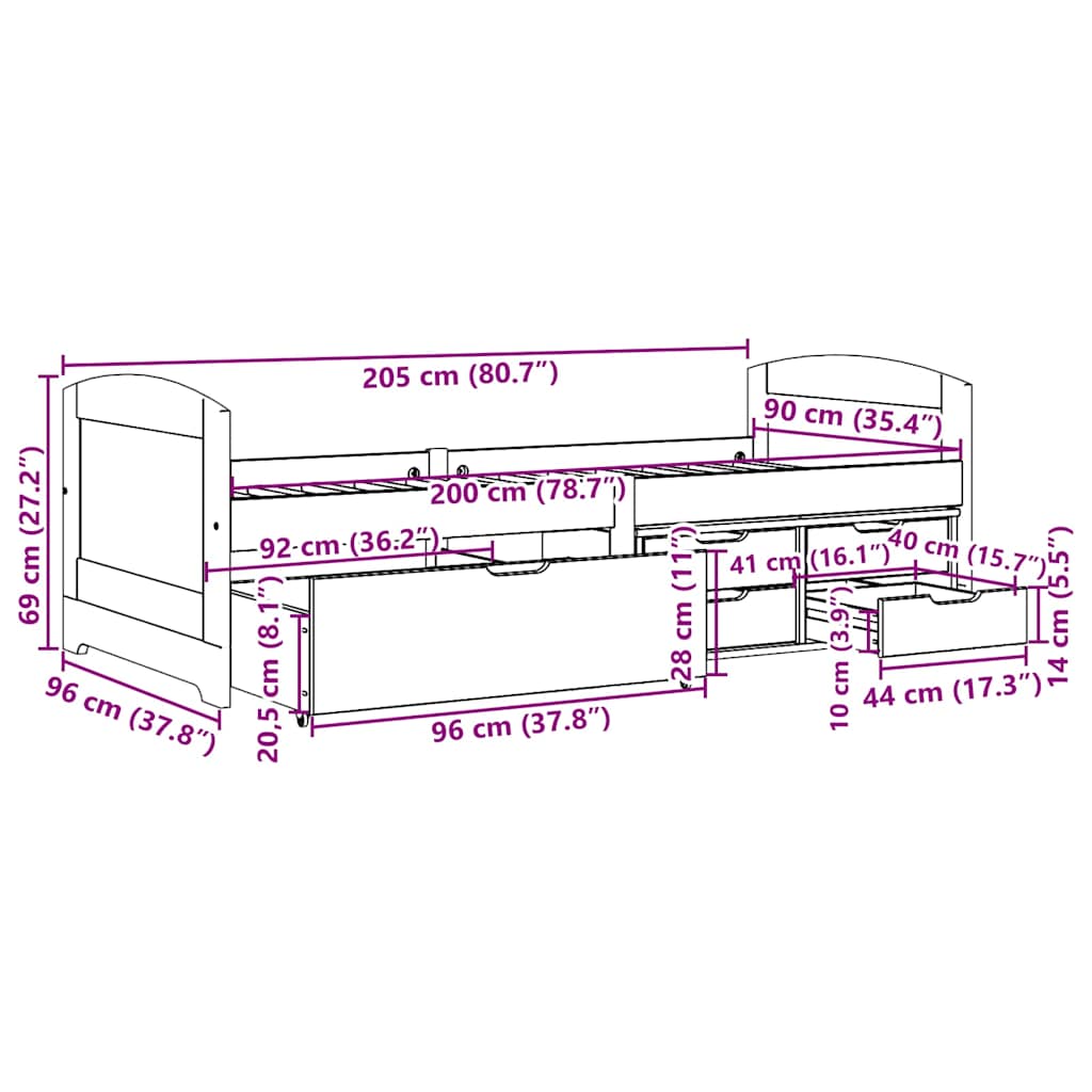 Dormeuse con 5 Cassetti senza Materasso Nero 90x200 cm IRUN | homemem39