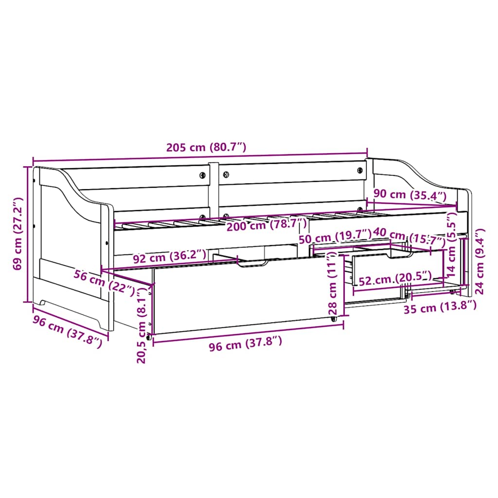 Dormeuse 3 Cassetti senza Materasso Bianco&Rosa 90x200 cm IRUN | homemem39