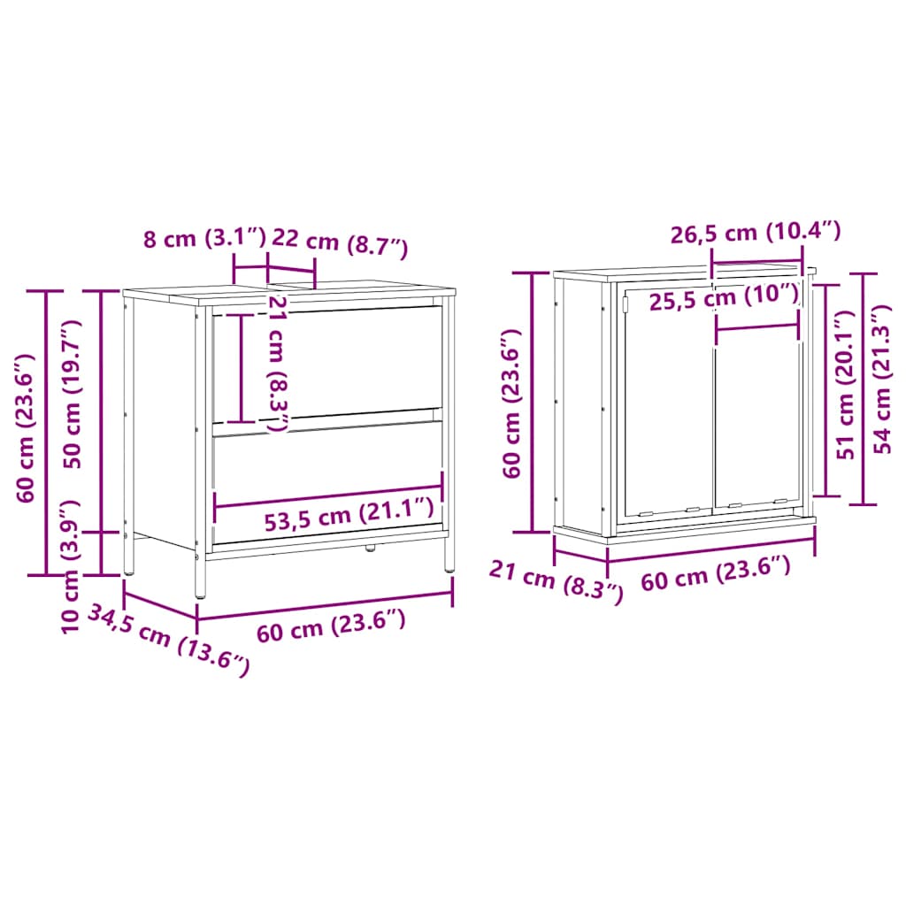 Set Mobili da Bagno 2 pz Rovere Nero in Legno Multistrato | homemem39