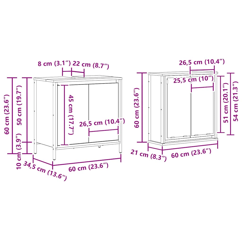 Set Mobili da Bagno 2 pz Rovere Nero in Legno Multistrato | homemem39