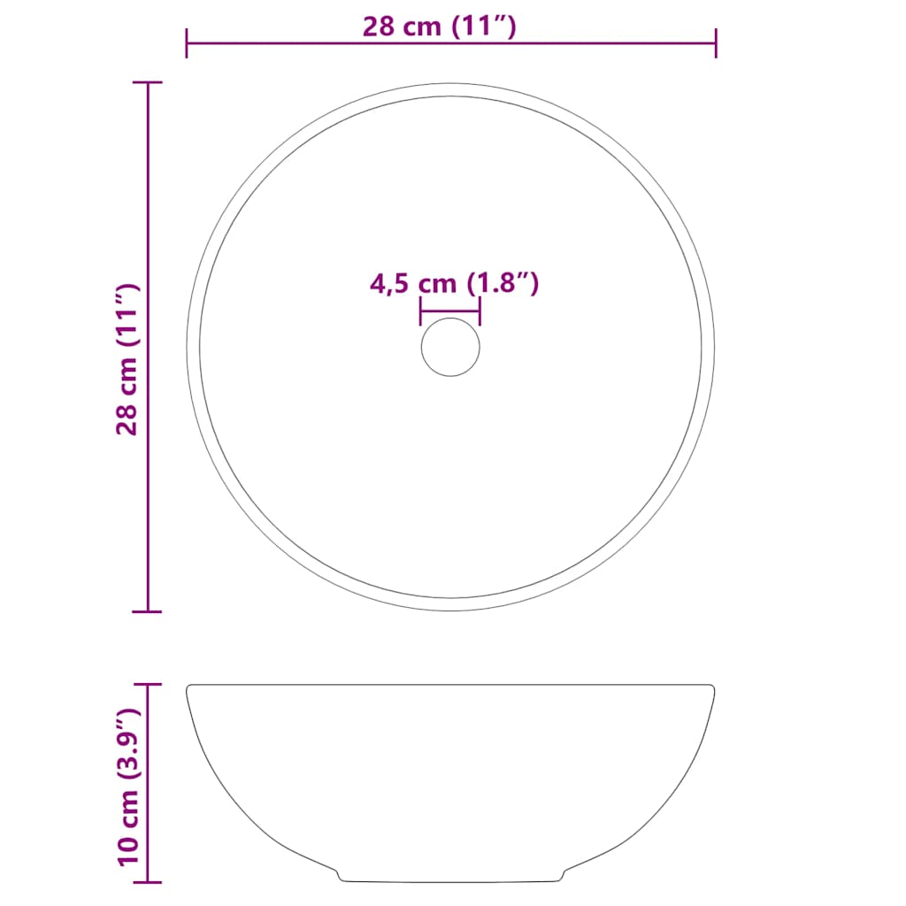 Lavandino Ø28x10 cm in Ceramica Nero Lucido