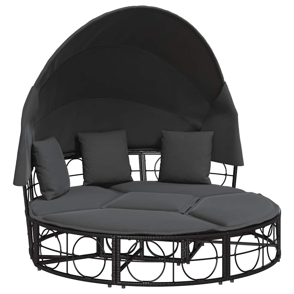 Lettino Prendisole Esterno Tetto e Cuscini Nero in Polyrattan - homemem39