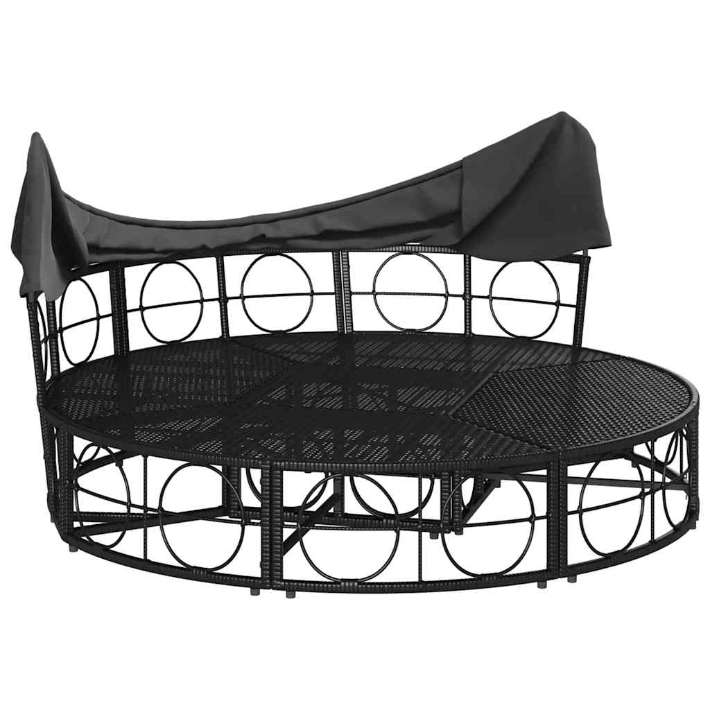 Lettino Prendisole Esterno Tetto e Cuscini Nero in Polyrattan - homemem39