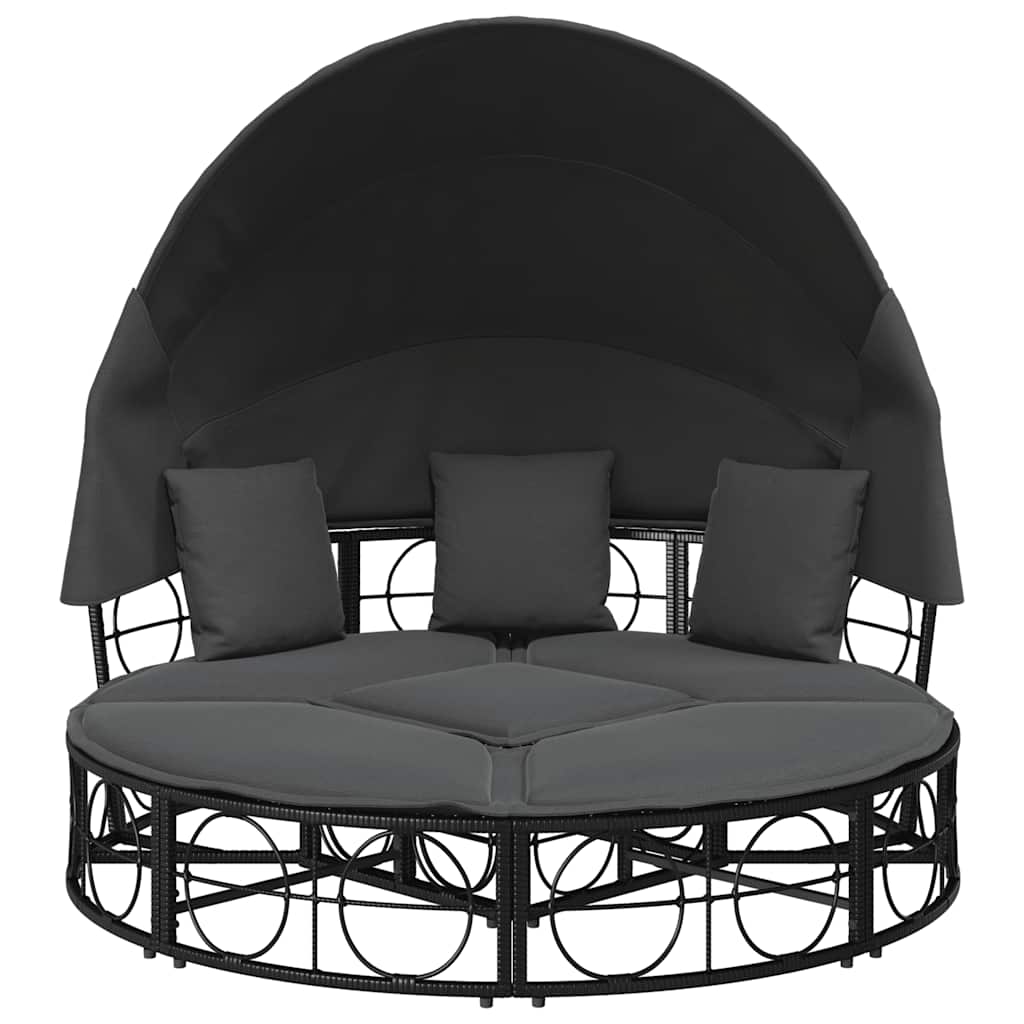 Lettino Prendisole Esterno Tetto e Cuscini Nero in Polyrattan - homemem39