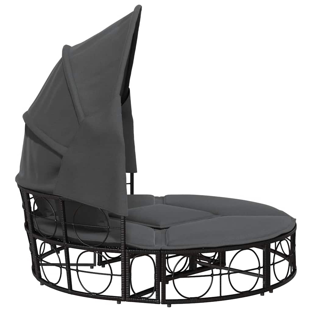 Lettino Prendisole Esterno Tetto e Cuscini Nero in Polyrattan - homemem39