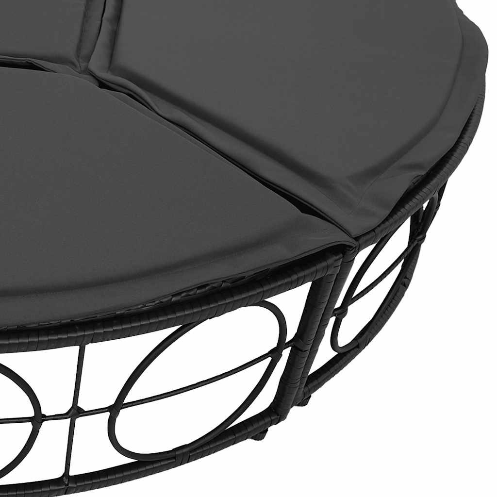 Lettino Prendisole Esterno Tetto e Cuscini Nero in Polyrattan - homemem39