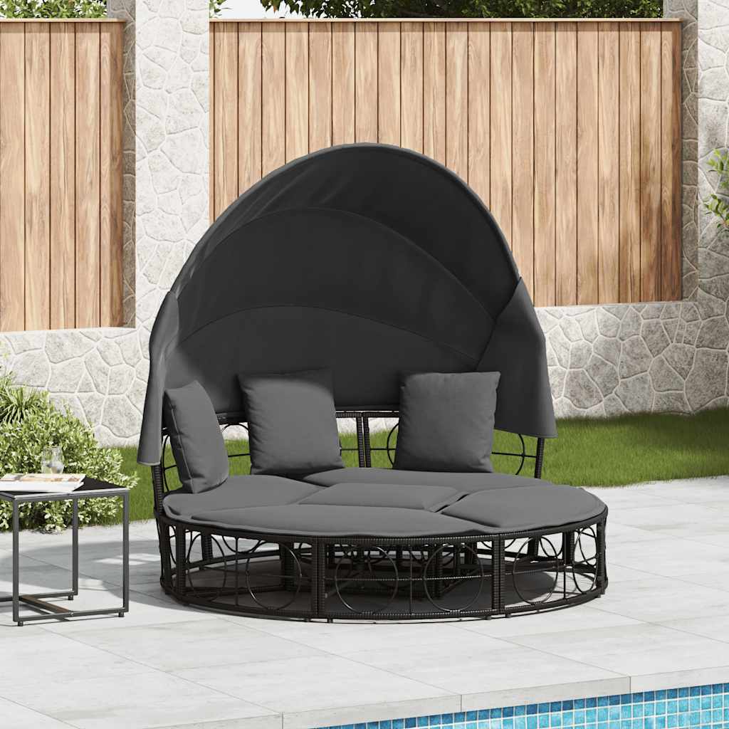 Lettino Prendisole Esterno Tetto e Cuscini Nero in Polyrattan - homemem39