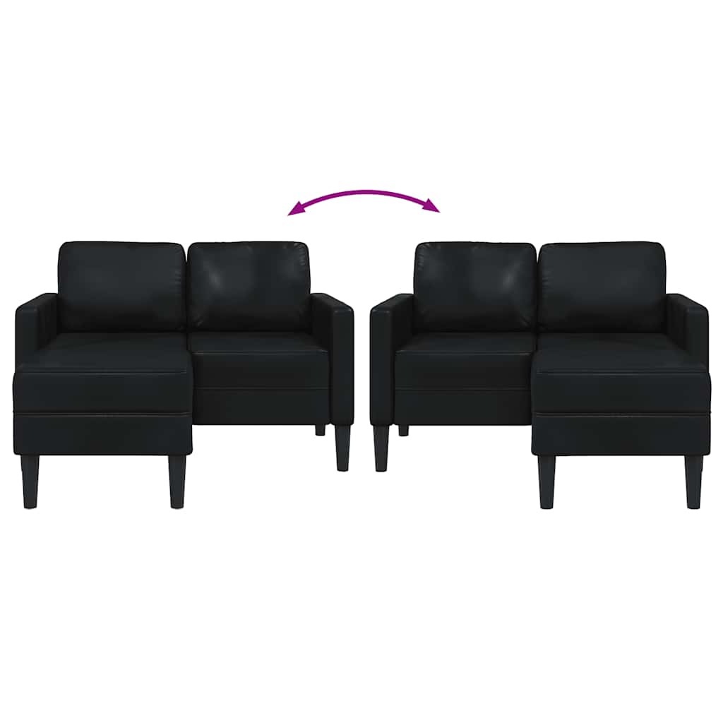 Divano 2 Posti con Chaise longue a L Nero 125 cm in Similpelle