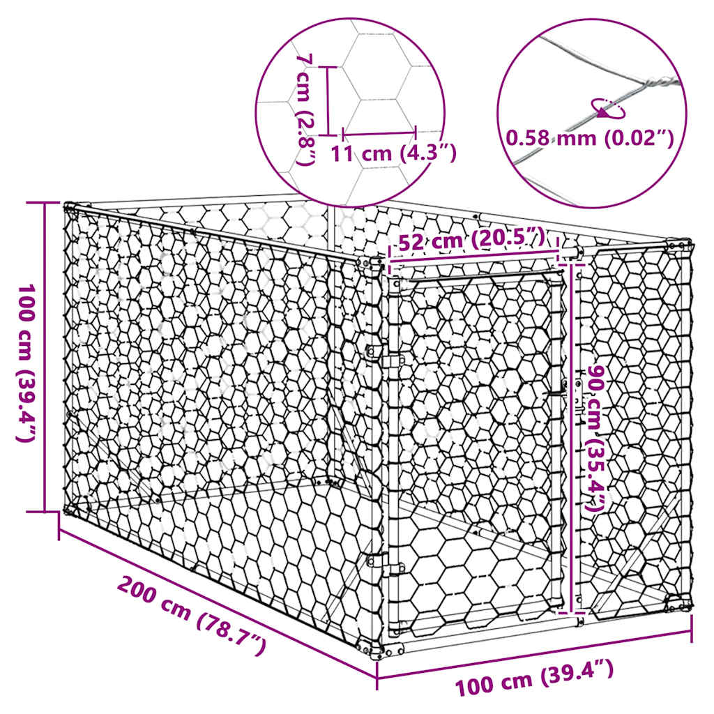 Cuccia per cani da esterno con porta 2x1x1 m in acciaio zincato