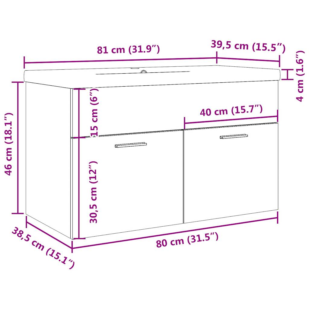 Set Mobili da Bagno 2 pz Legno Antico in Legno Multistrato | homemem39