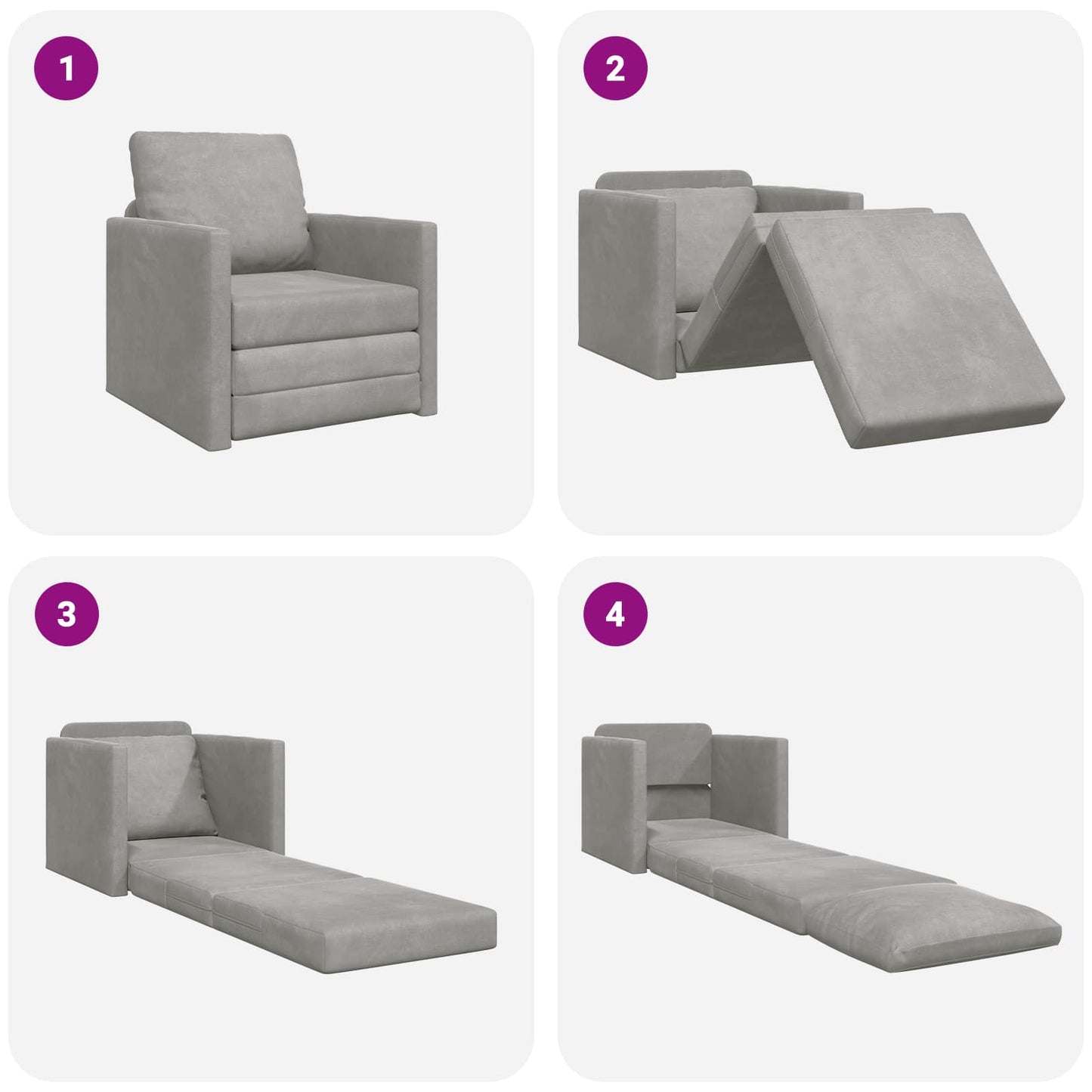 Divano letto Grigio chiaro 74 x 77 x 81 cm Velluto
