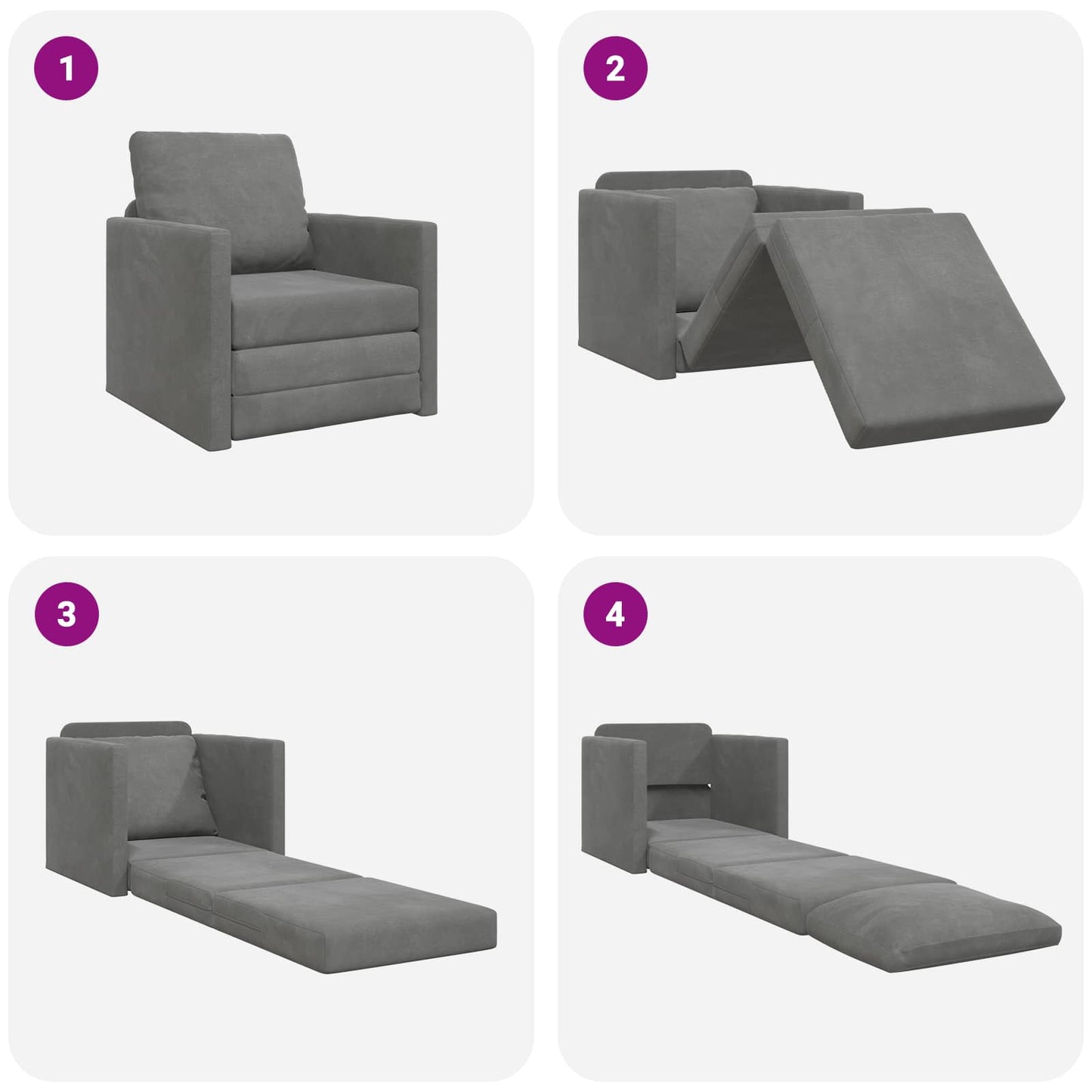 Divano letto Grigio scuro 74 x 77 x 81 cm Velluto