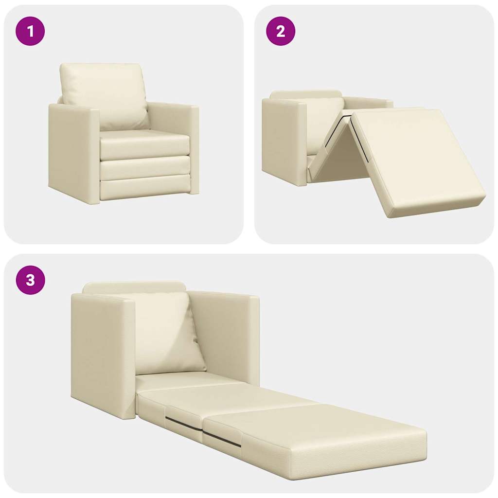 Divano Letto a Terra Crema 74 x 77 x 81 cm Pelle sintetica