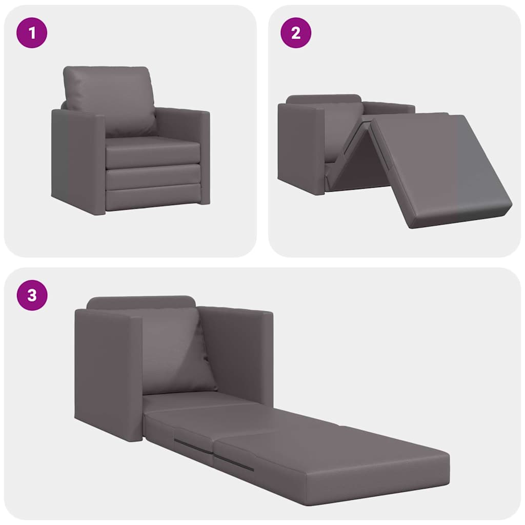 Divano Letto a Terra Grigio 74 x 77 x 81 cm Pelle sintetica