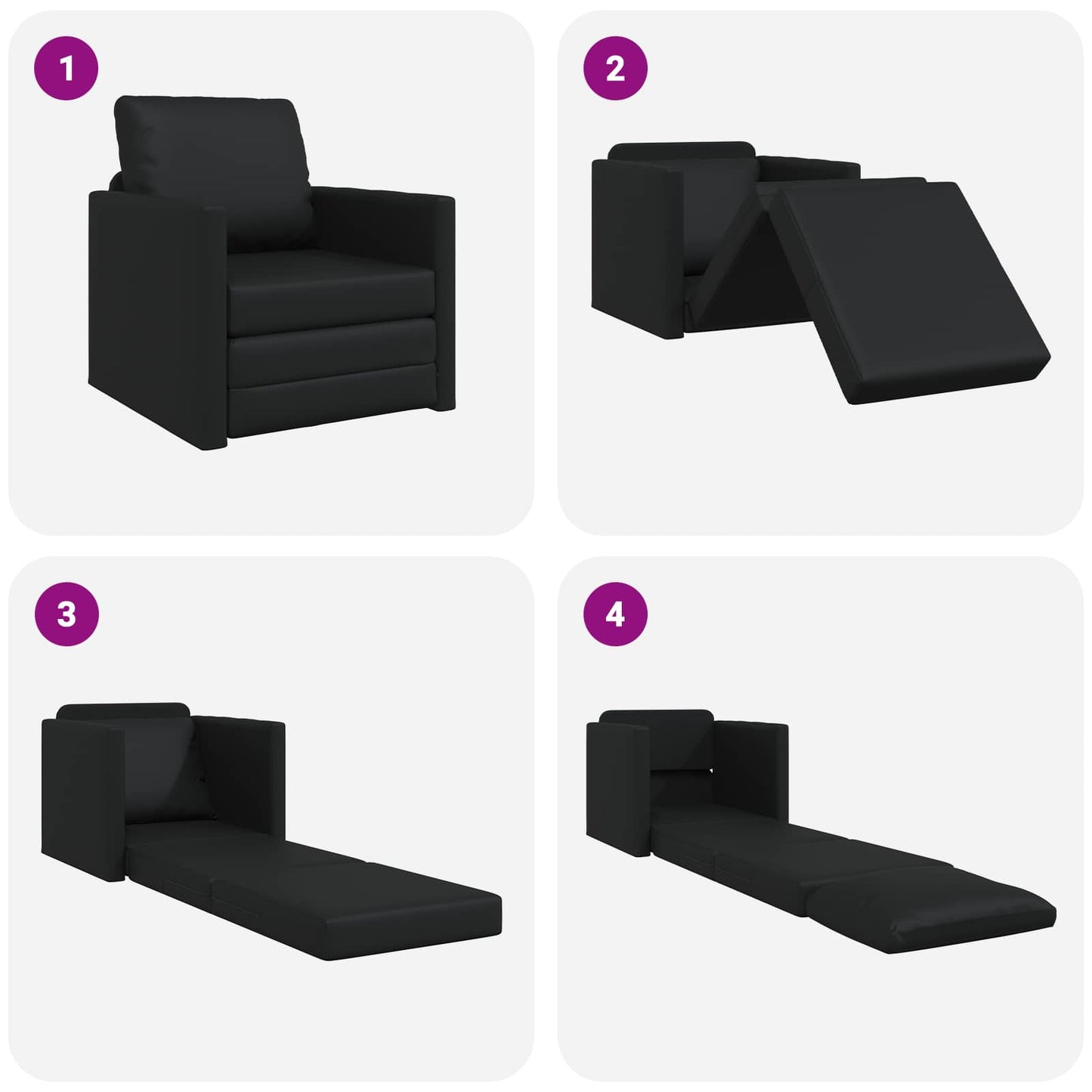 Divano letto 60cm Nero Pelle Artificiale