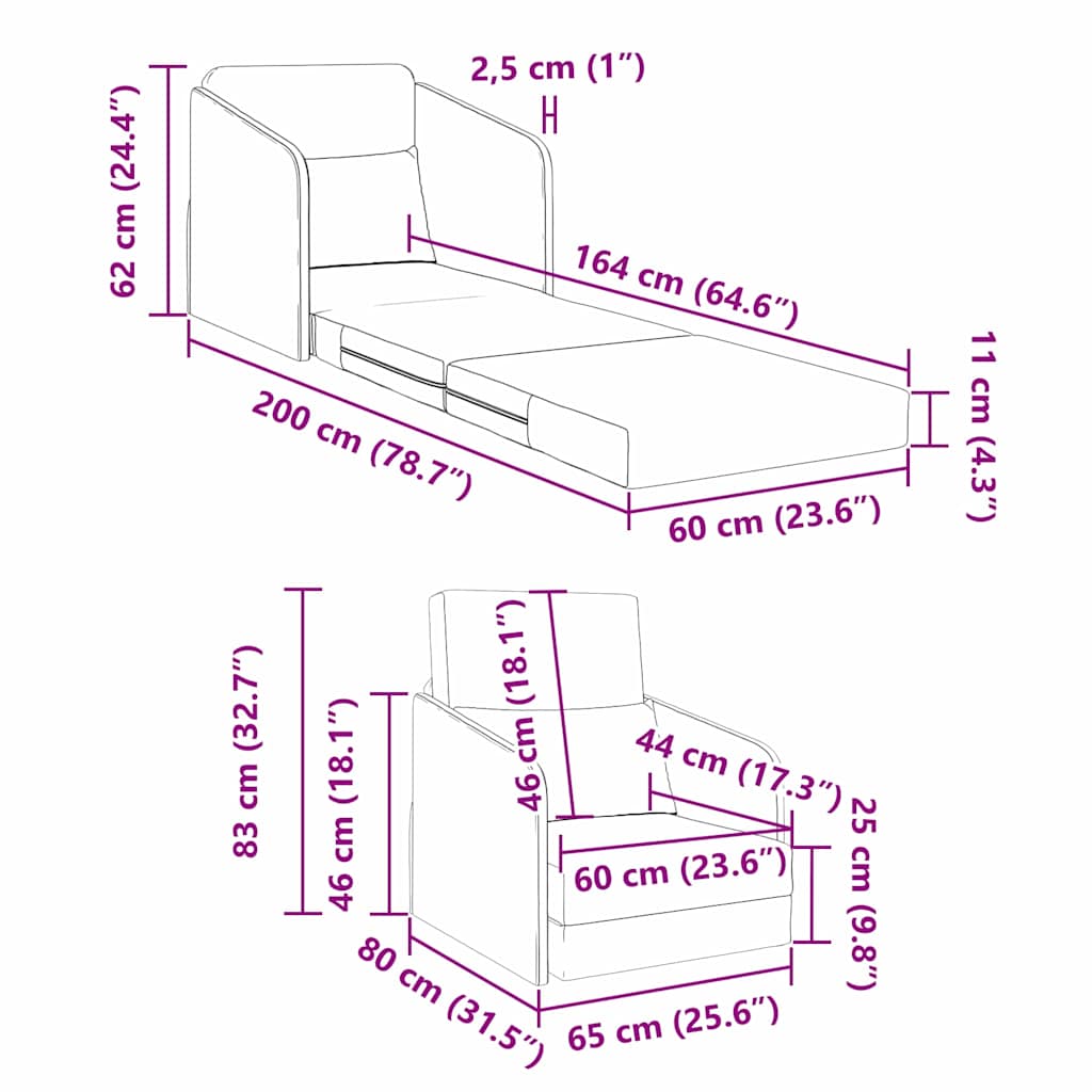 Divano letto Grigio chiaro 65 x 80 x 83 cm Tessuto | homemem39