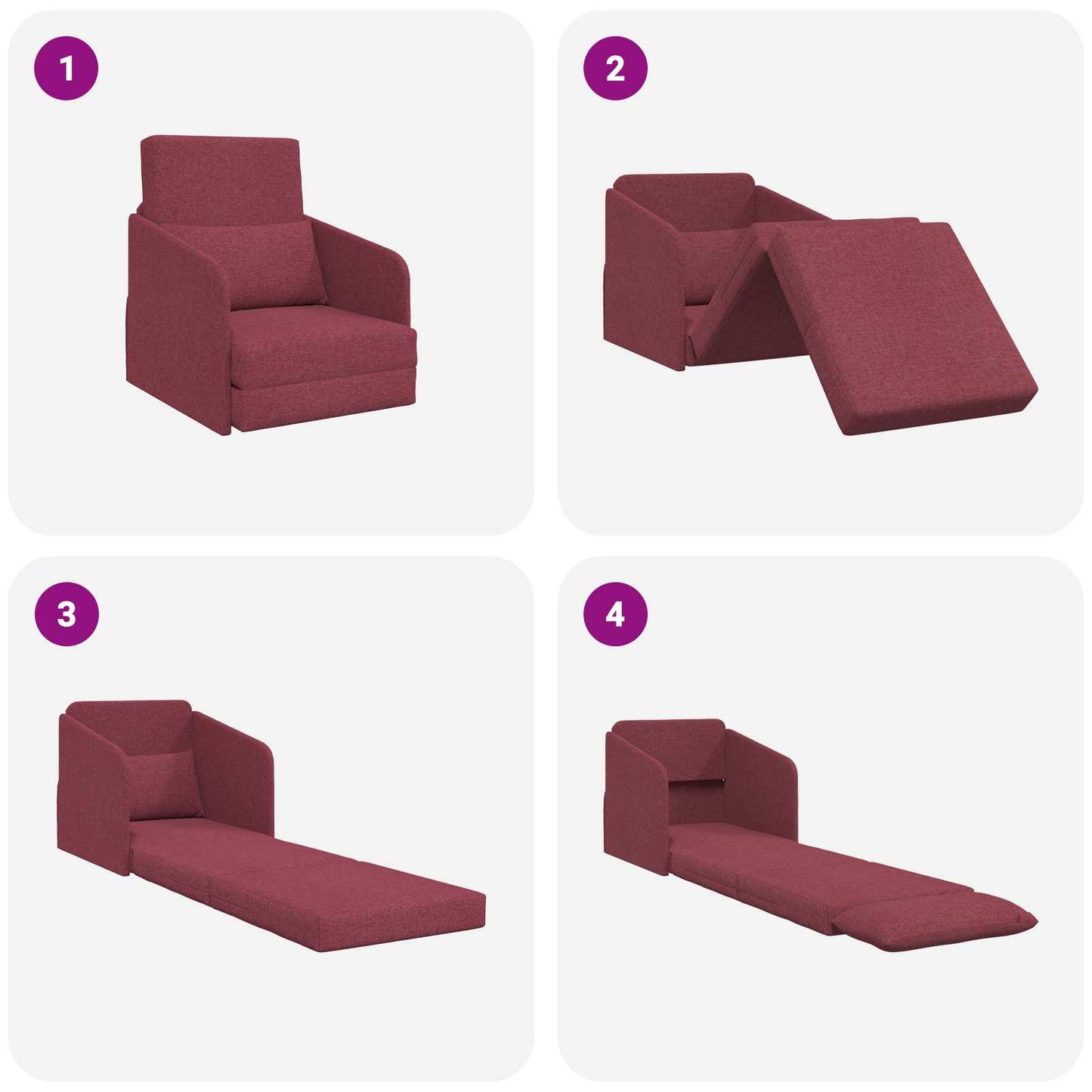 Divano letto Rosso Vino 65 x 80 x 83 cm Tessuto