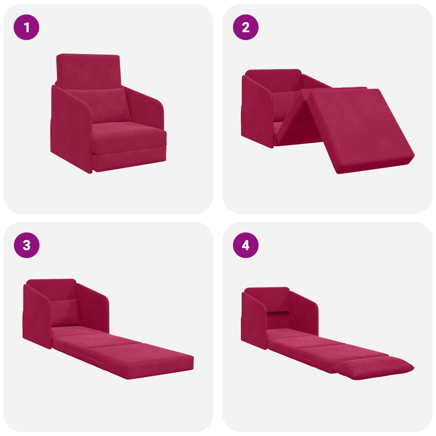 Divano letto Rosso Vino 65 x 80 x 83 cm Velluto