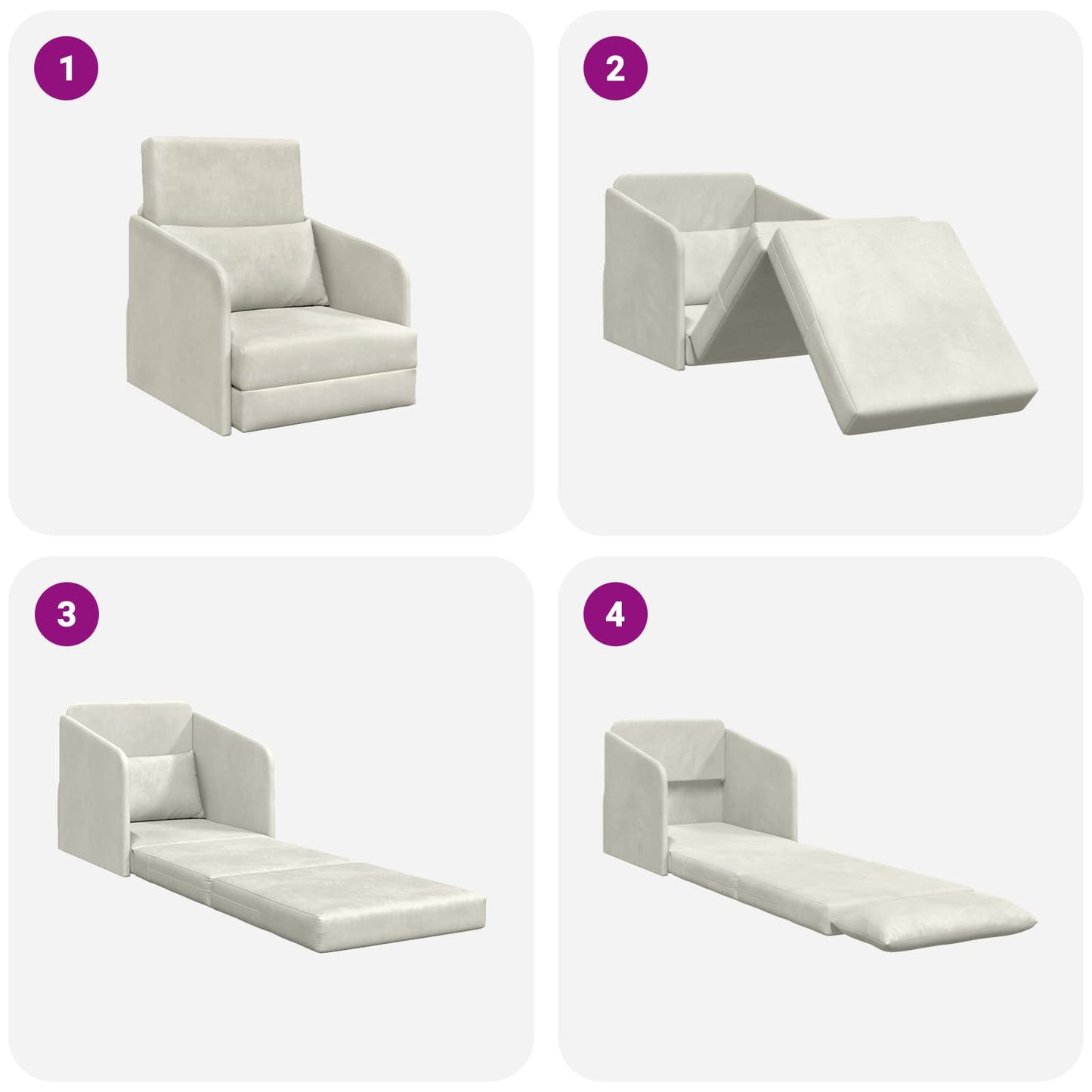 Divano letto Crema 65 x 80 x 83 cm Velluto