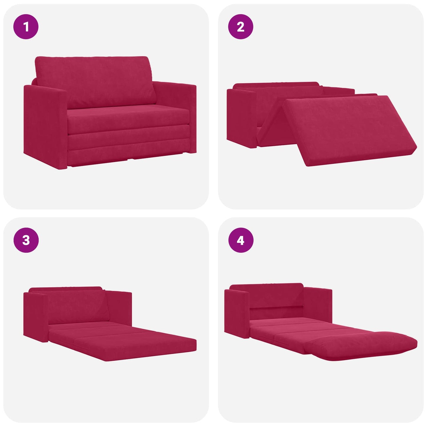 Divano letto Rosso Vino 124 x 71 x 78 cm Velluto | homemem39