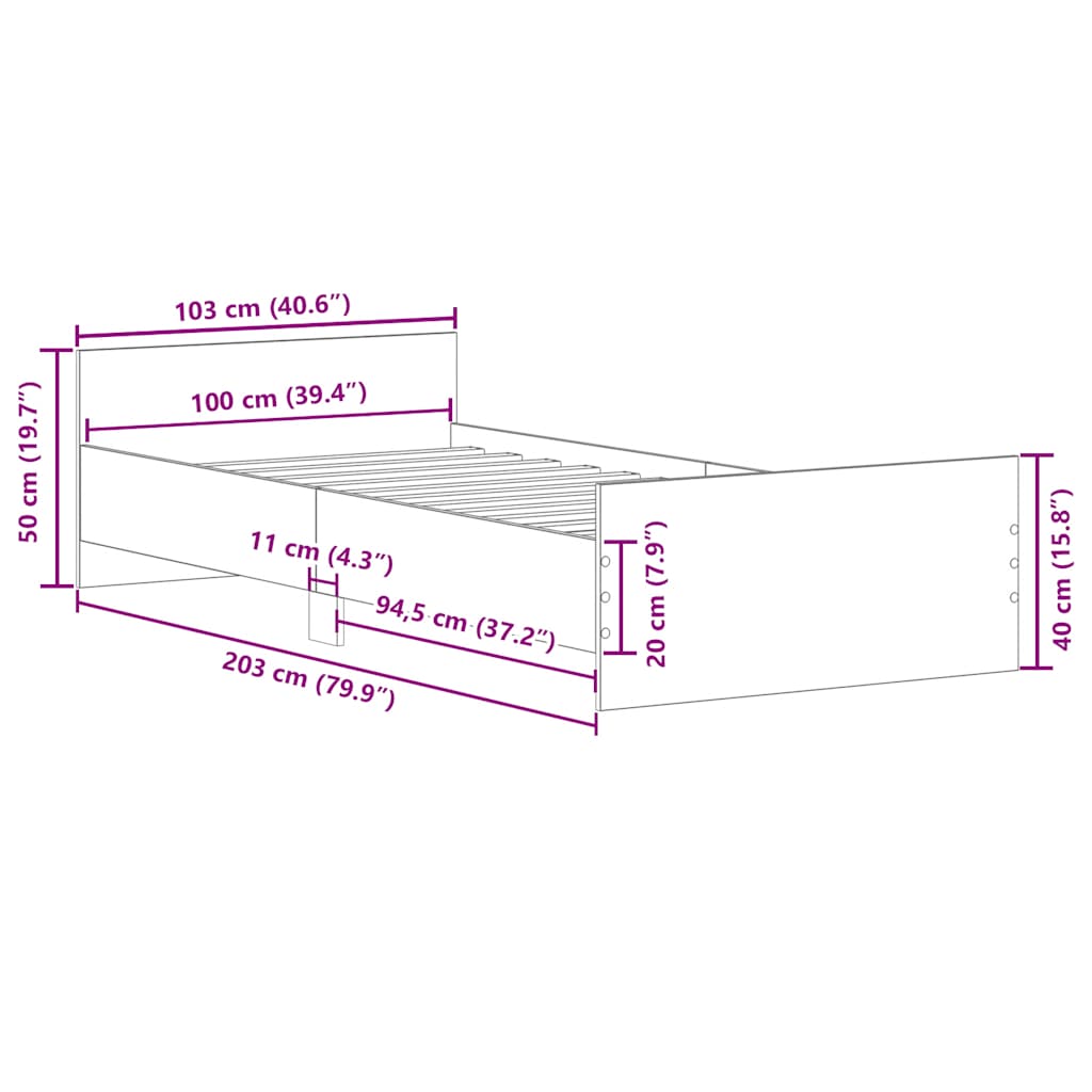 Giroletto senza Materasso Legno Antico 100x200cm in Truciolato | homemem39