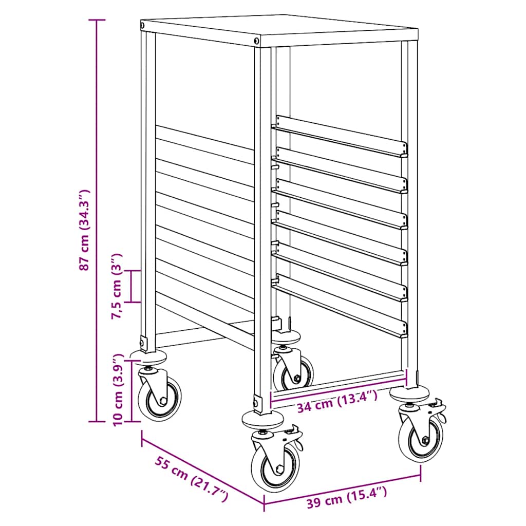 Carrello Portateglie con 6 GN Contenitori 39x55x87 cm - homemem39