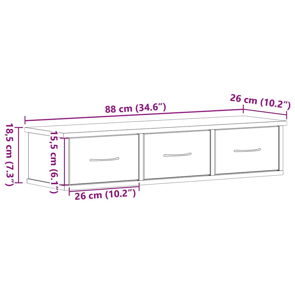 Mobile a Parete Rovere Nero 88x26x18,5 cm in Truciolato | homemem39