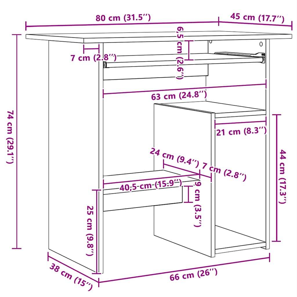 Scrivania Rovere Nero 80x45x74 cm in Legno Multistrato | homemem39