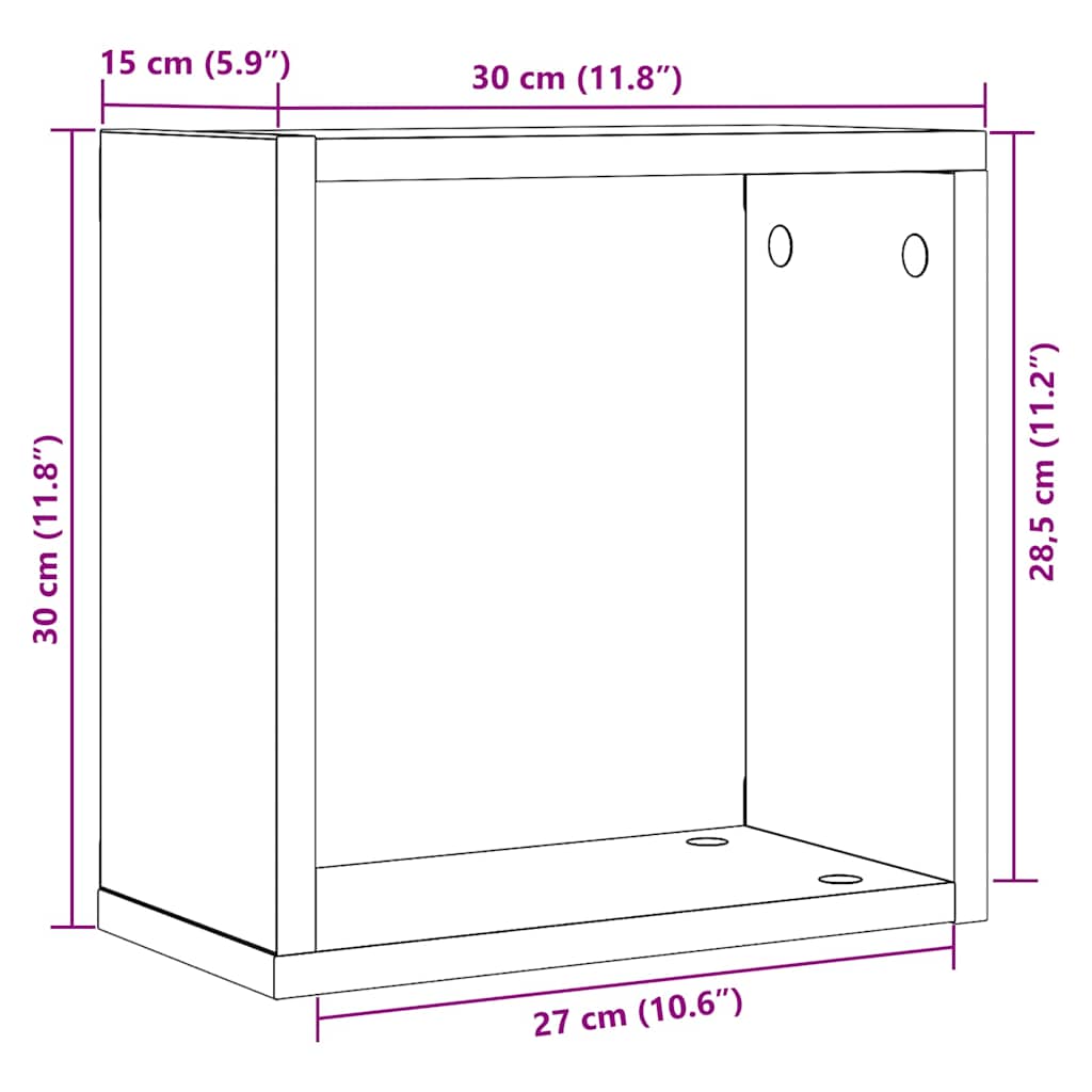 Mensole Parete a Cubo 2 pz Rovere Nero 30x15x30 cm Truciolato | homemem39