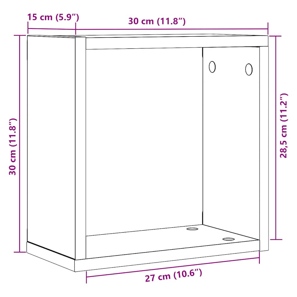 Mensole Parete a Cubo 6 pz Rovere Nero 30x15x30 cm Truciolato