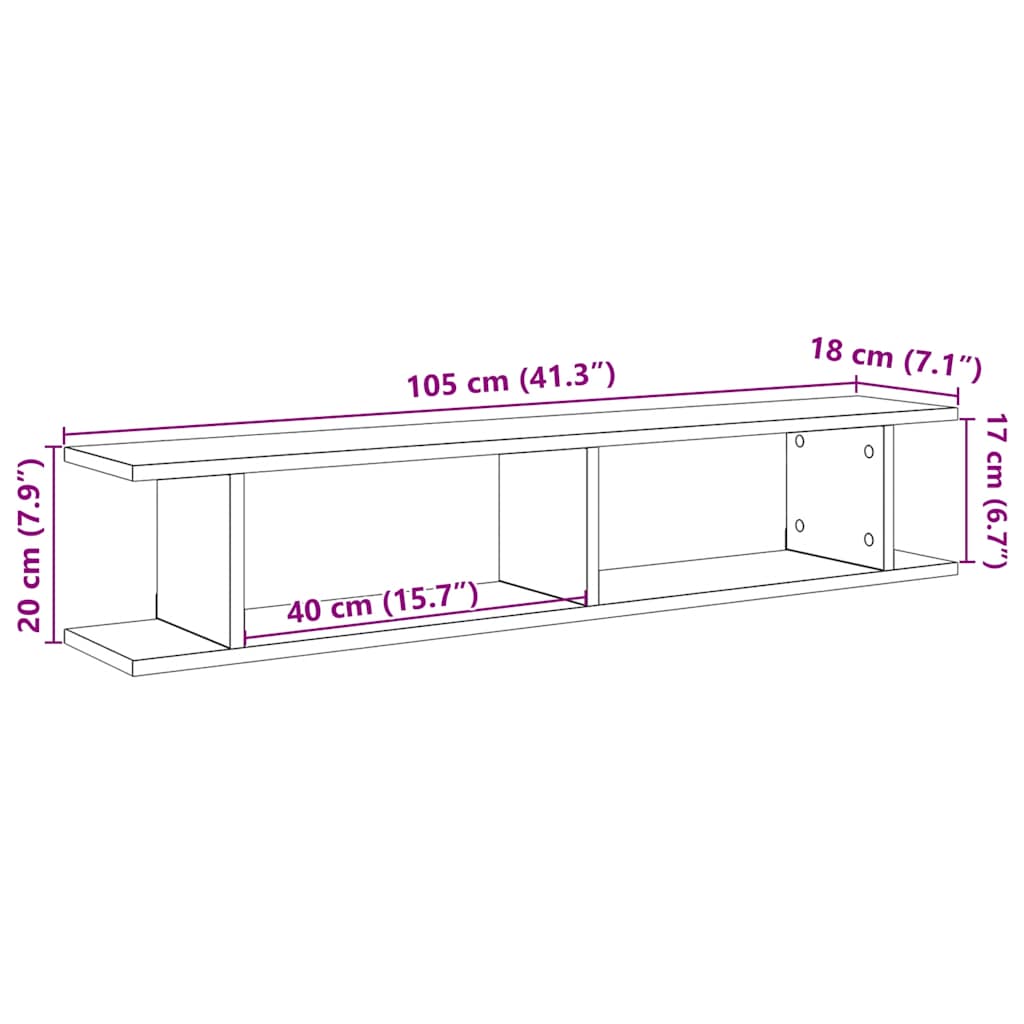 Mensole da Parete 2 pz Rovere Nero 105x18x20 cm in Truciolato - homemem39