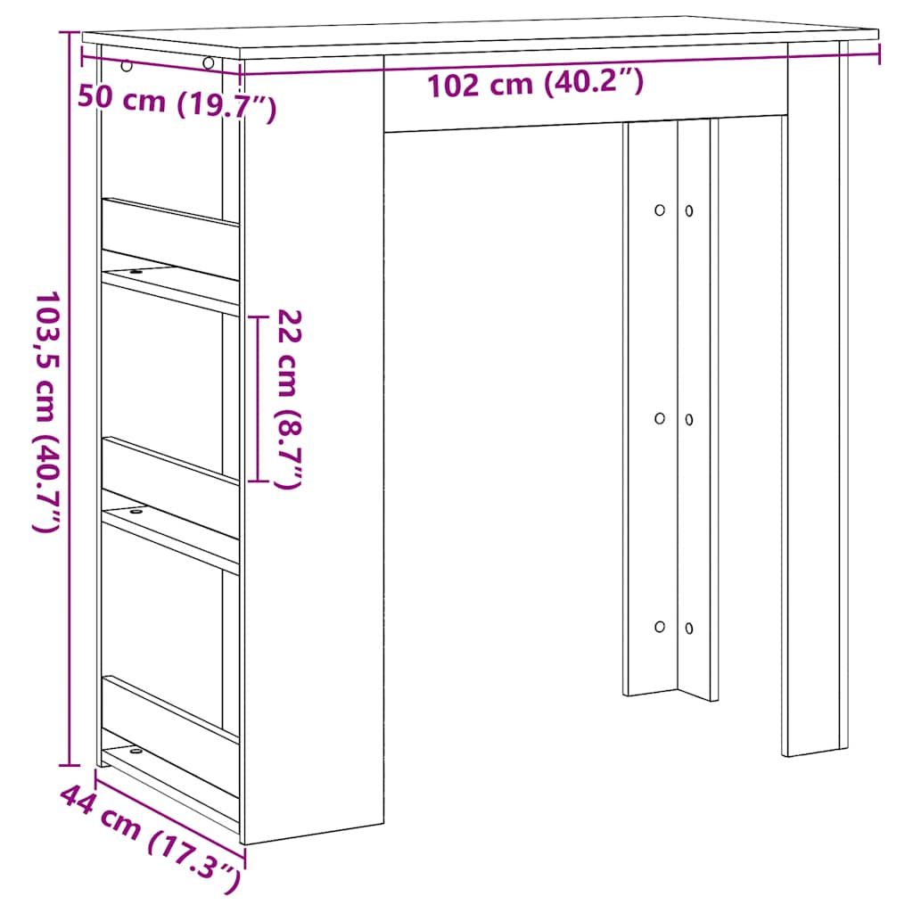 Tavolo da Bar con Ripiani Rovere Nero 102x50x103,5cm Truciolato