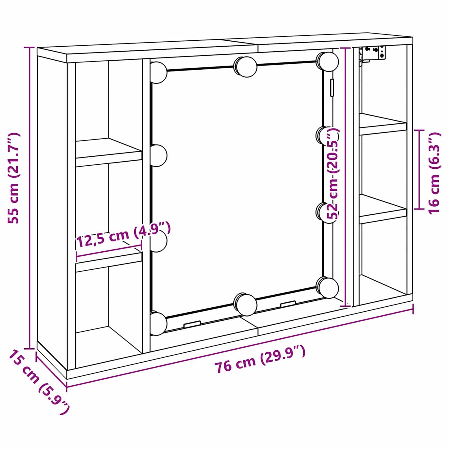 Mobiletto per specchio con specchio Rovere Nero 76 x 15 x 55 cm