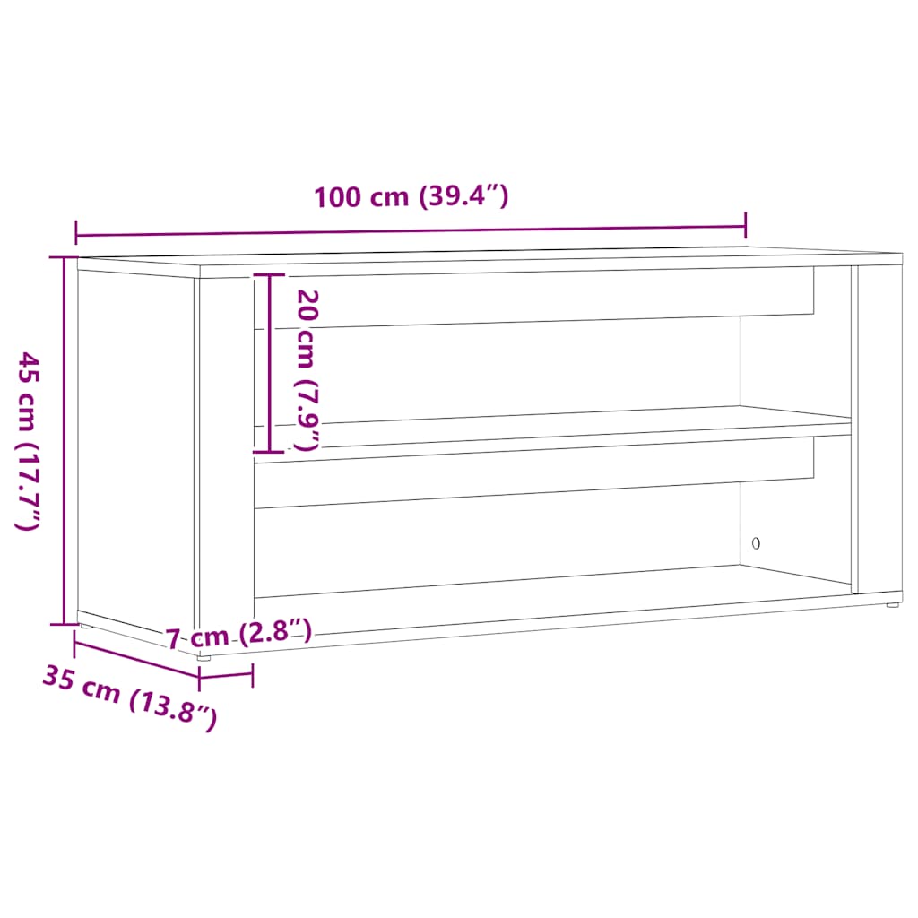 Panca Scarpiera Rovere Nero 100x35x45 cm in Legno di Argilla - homemem39