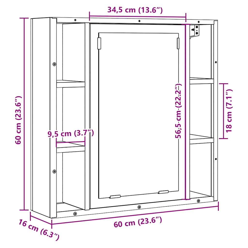 Mobile da Bagno con Specchio Legno Antico 60x16x60cm Truciolato | homemem39