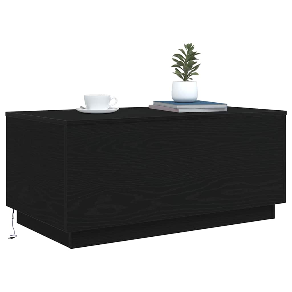 Tavolino da Soggiorno con Luci LED Rovere Nero 90x50x40 cm