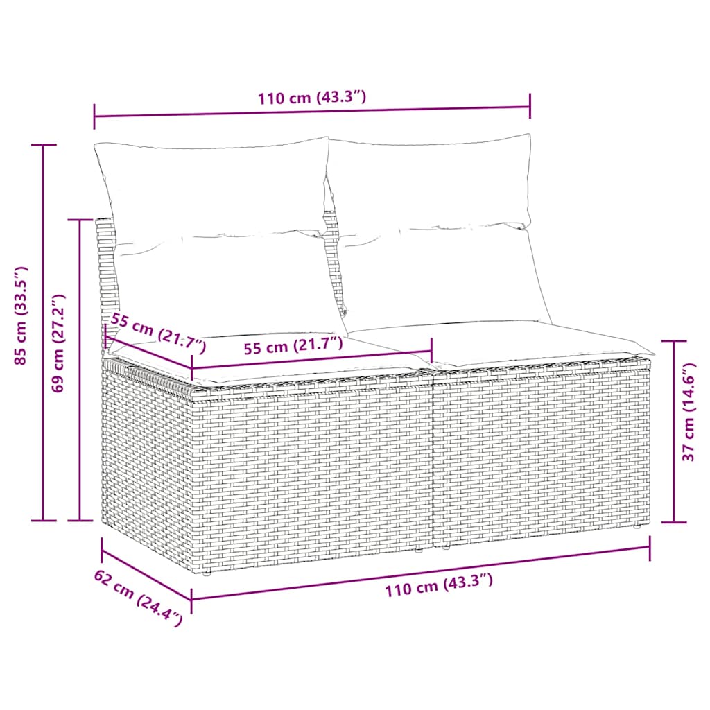 Set Divano Giardino 2 pz con Cuscini Grigio Polyrattan Acacia