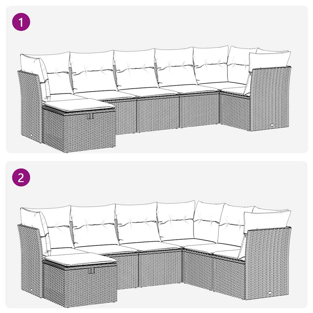 Set Divani da Giardino 7 pz con Cuscini Grigio in Polyrattan