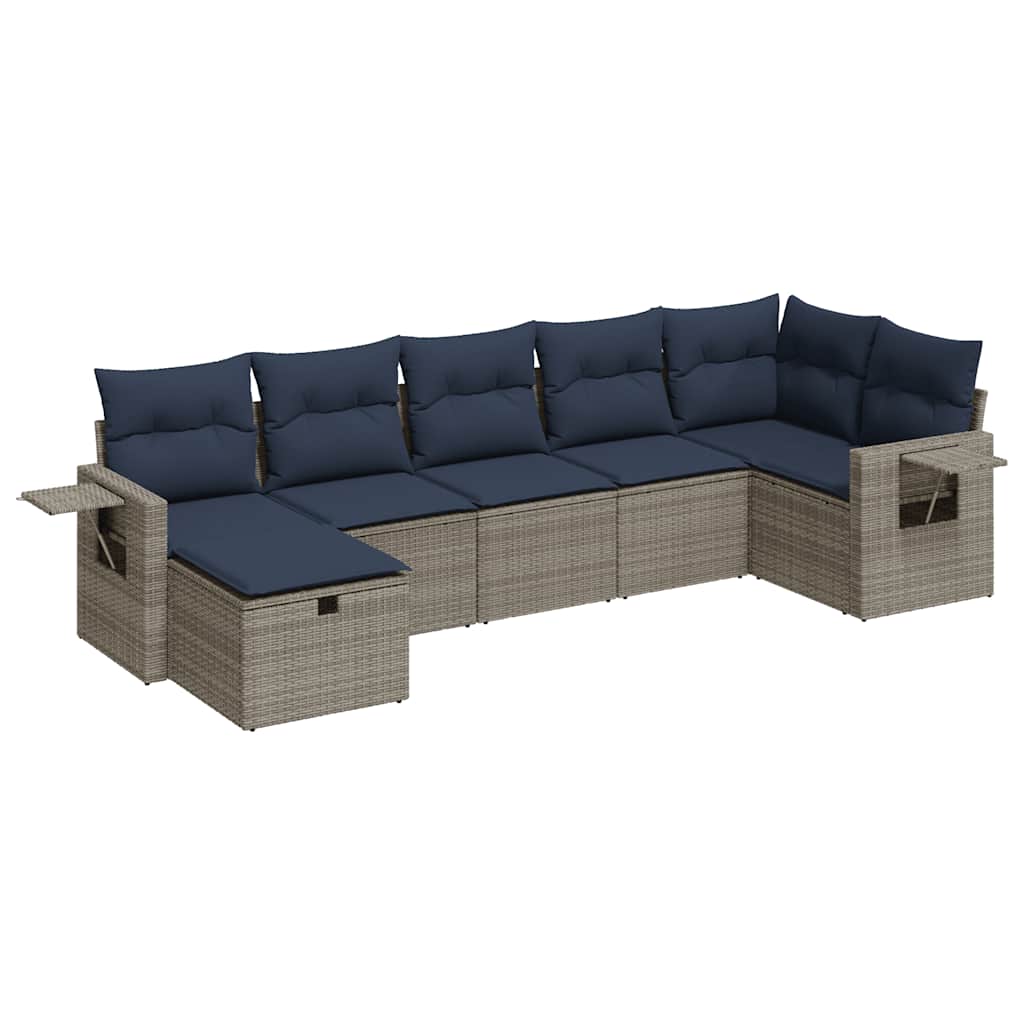 Set Divani da Giardino 7 pz con Cuscini Grigio in Polyrattan