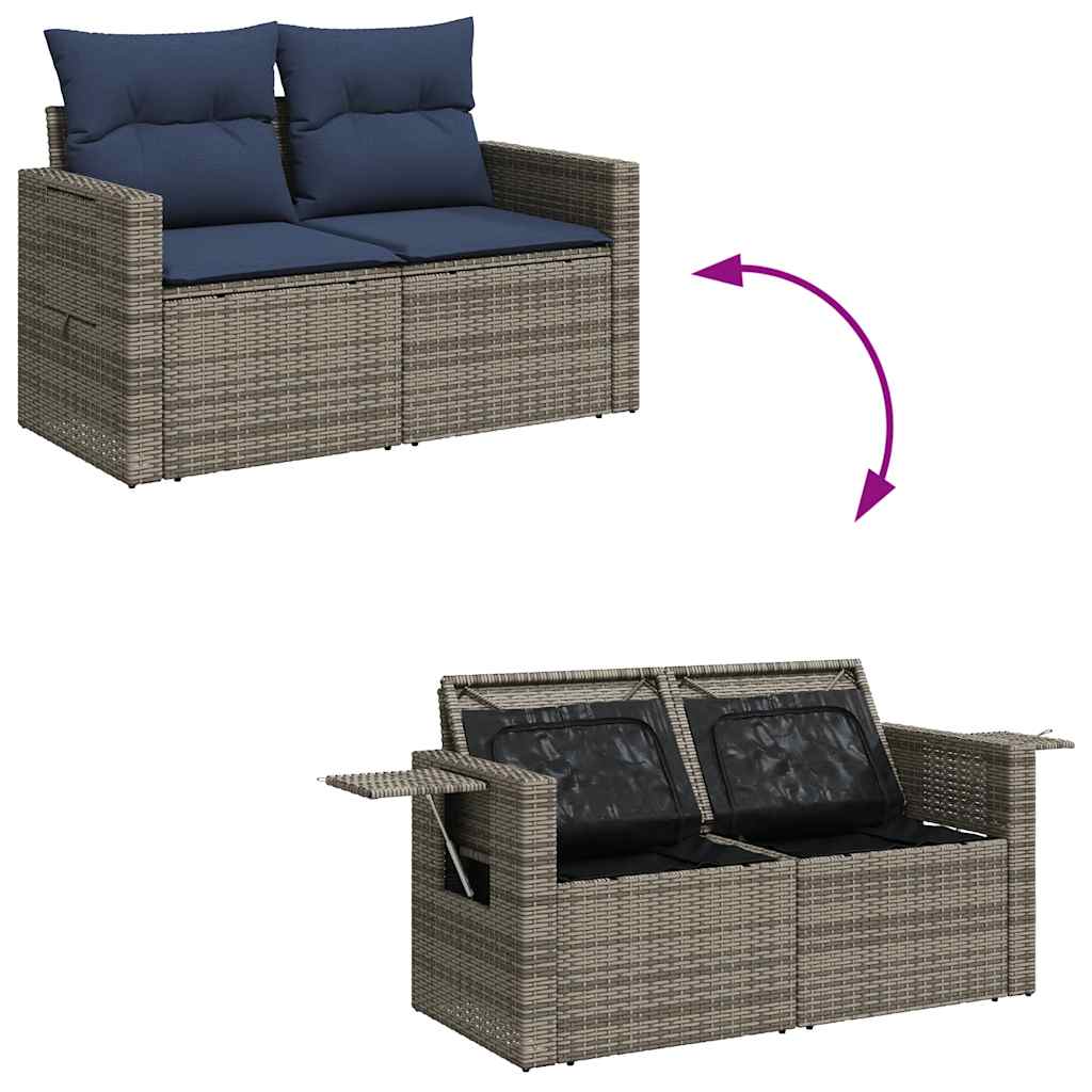 Set Divani da Giardino 7 pz con Cuscini Grigio in Polyrattan